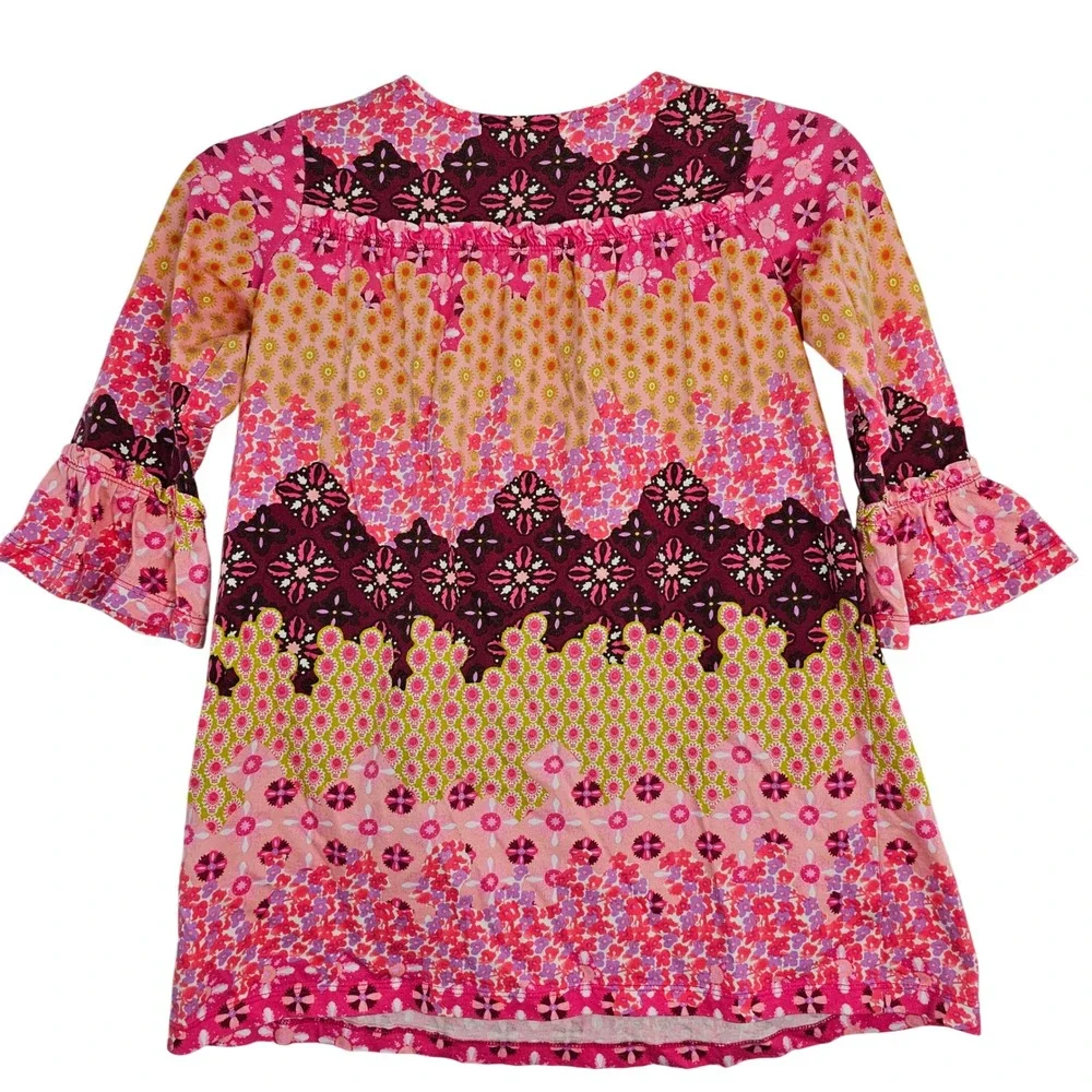 Hanna Andersson Kids Floral Print Ruffle‎ Sleeve Dress Size 6/7 Pink
